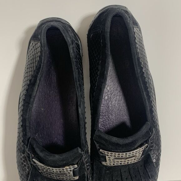 Donald J. Pliner Black Snake Textured Leather Buckle Loafers Danie Size 8 Womens - Picture 11 of 12